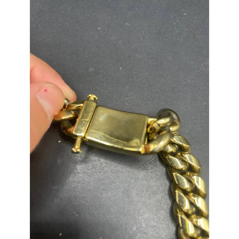 Gold Cuban Link Dog Collar Heavy Duty Metal Chain Choker Pet Leash Ring